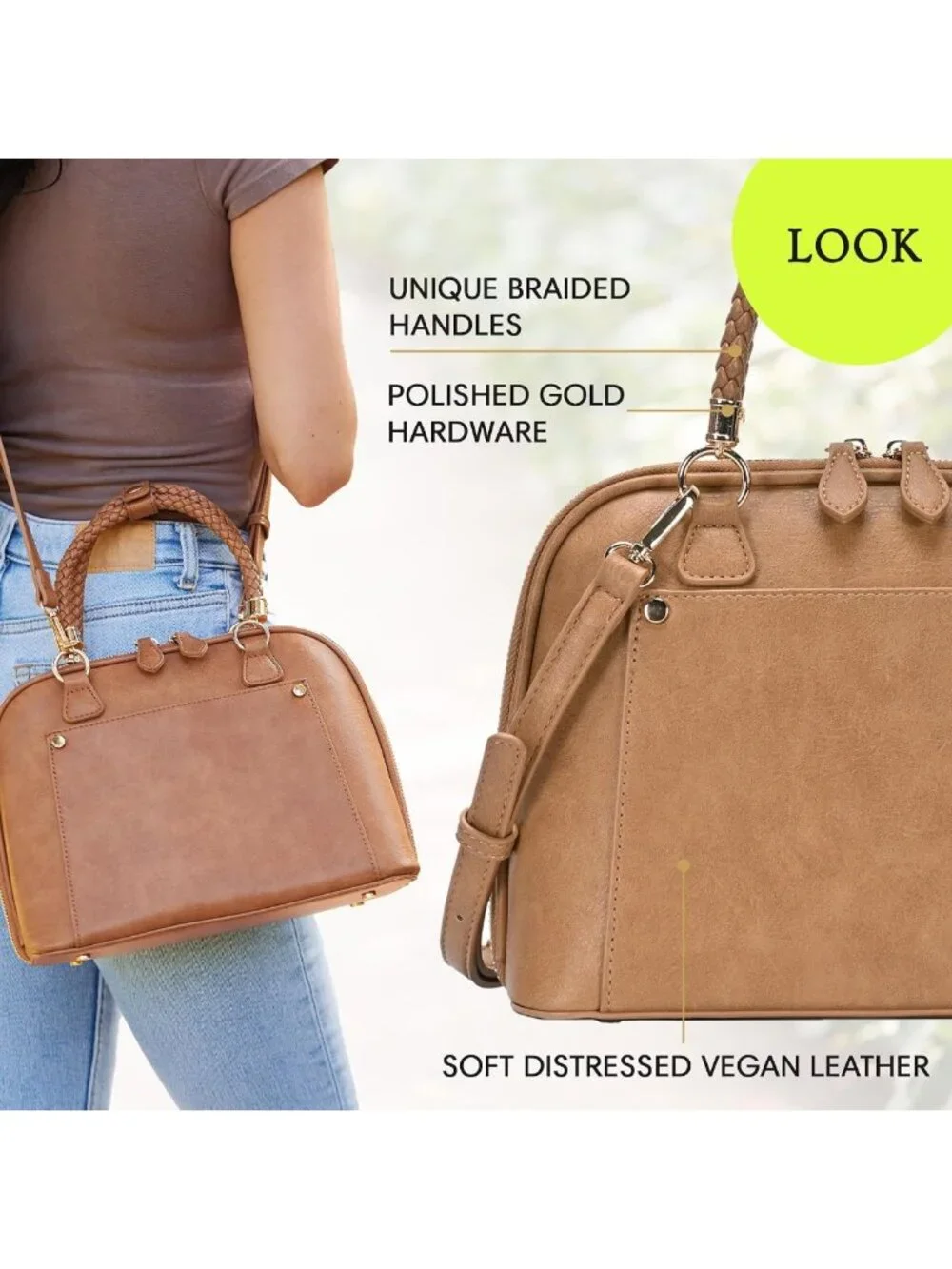 Stylish Vegan Leather Satchel Handbag for Women | Canvas & Straw Purse with